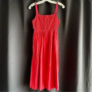 Swiss dot smocked top midi dress with pockets